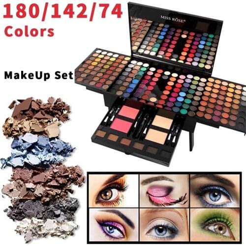 180 142 74 Colors Makeup Set Matte Glitter Eyeshadow Pallete Professional Blush Eyebrow Powder With Brush Makeup Kit Gift 2021