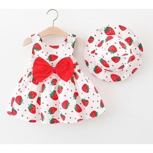 4 Pieces/Lot) 2021 New Arrival Strawberry Pattern Girls Summer Dress 020302