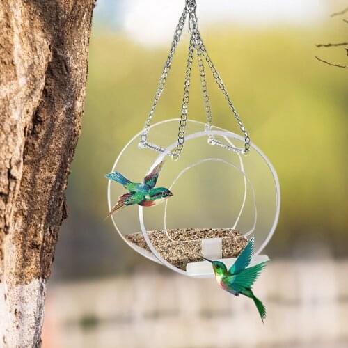 Acrylic Bird Feeder Window Viewing Bird Feeders Birdhouse Outdoor Pet Water Feeder Hanging Bird Feeder Bird Cage Round Birdhous