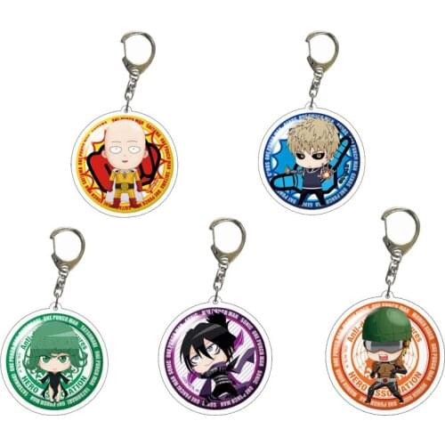 One Punch Man Keychain Cute Double Sided Saitama Key Chain Pendant Acrylic Anime Accessories Cartoon Keyring