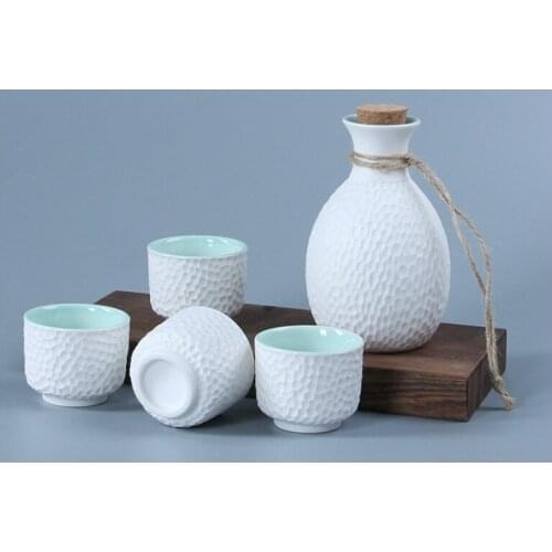 Boutique Art Japanese Sake Set Flagon Stoup Wine Pot 4pcs Cups Ceramic Snowflake Glaze Honeycomb Design Saka Decanter Home Bar