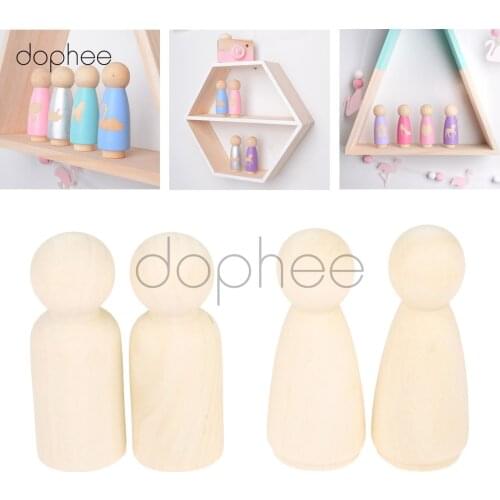 Dophee 10pcs 55mm Men or Women Wooden Peg Dolls Unpainted Figures Wedding Cake Family Hard Wood Dolls Kids Printed DIY Toys