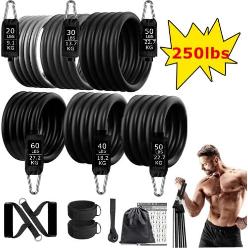 250lbs Resistance Bands Set Fitness Workout Gym Pull Rope Yoga Latex Tube Sports Elastic Booty Bands Exercise Equipment for Home