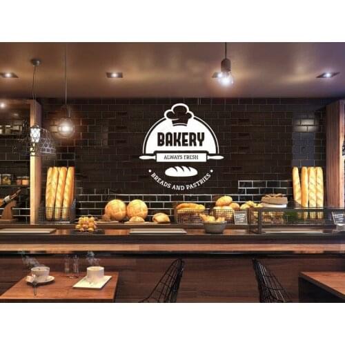 Bakery always fresh breads and pastries quote wall sticker vinyl bakery shop wall decal window decor removable art mural HJ1292