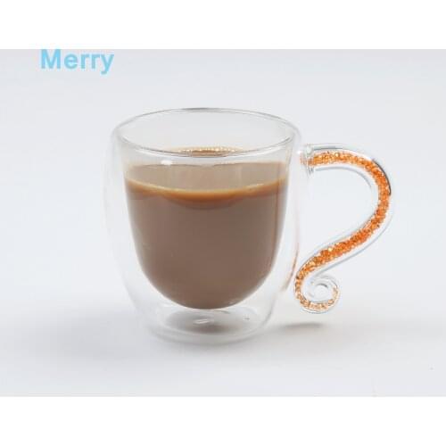 Crystal Glass Coffee Mugs Double Wall Insulation Milk Tea Cup with Acrylic Rhinestones Filled Handgrip Christmas Gift Customize
