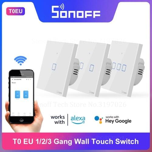 Itead Sonoff T0EU TX Series Wifi Wall Touch Smart Switch Remote Control Time Schedule via eWeLink Works With Alexa Google Home