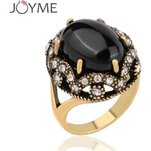 Joyme Antique Engagement Finger Black Ring Wholesale Gold Rhinestone Boho Ethnic Wedding Rings For Women Indian Vintage Jewelry