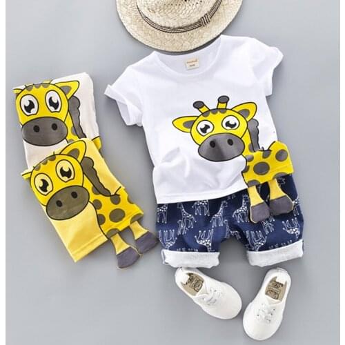Boys' Clothing Sets Childrens Suit 2019 Summer New Boys Suits Summer CottO-Neck Giraffe Childrens Suit Baby Two-piece Suits