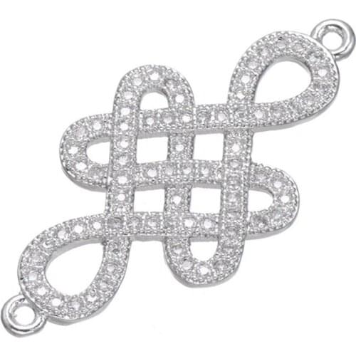 Luxury CZ rhinestone connectors nudo chino earrings accessories Chinese Knot Pendant Charms For DIY Women Fine Jewelry Making