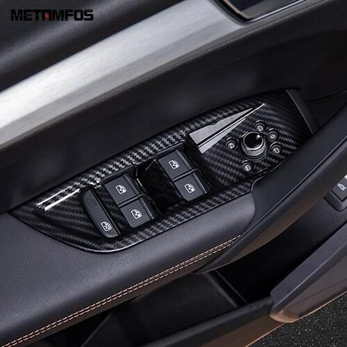 For Audi Q5 2018 2019 2020 Carbon Fiber Window Lift Switch Cover Trim Inside Armrest Frame Interior Accessories Car Styling