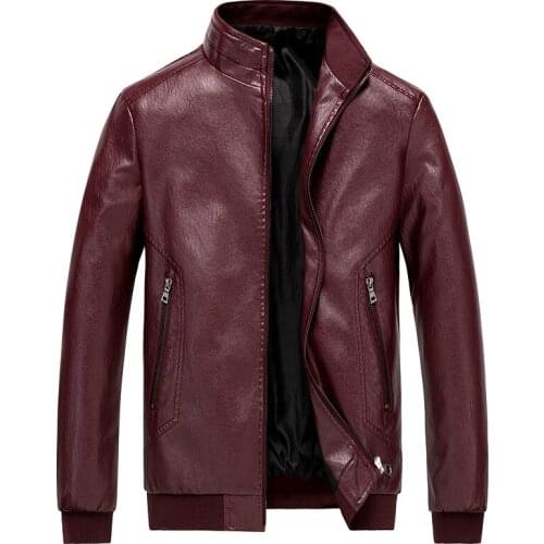 Autumn Men Casual Leather Jacket Stand Collar PU Leather Coats Loose Large Size zipper windproof Outerwear Fur Long Sleeve