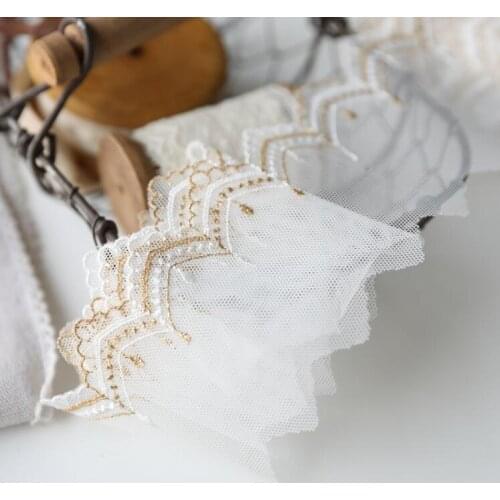 Hot Sale 2 meters/lot 6.5CM White Gold Lace Trim Applique Sewing Craft DIY Dress Curtain Bag Decoration Accessories