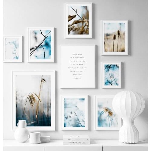Leaf Branch Foxtail Reed Quotes Wall Art Canvas Painting Nordic Posters And Prints Plants Wall Pictures For Living Room Decor