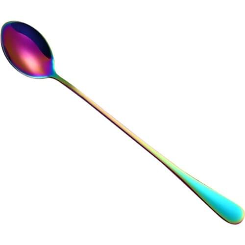 Stainless Steel Spoon With Long Handle Ice Spoon Coffee Spoon Tea Home Kitchen Tableware Colorful Spoons