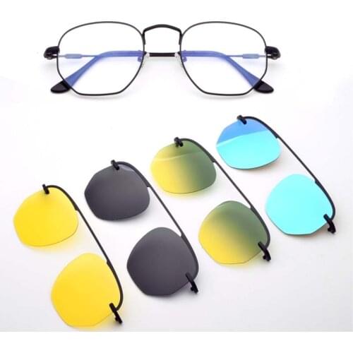 Polygonal Glasses Frame Gold With Multi-lens Sunglasses Magnetic Sleeve Polarized Clip On Myopia Spectacles Frame Black Driving