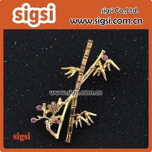 Fashion golden metal Bamboo Rhinestone Brooch Pin Lady Dress Scarf pin Charms Accessory