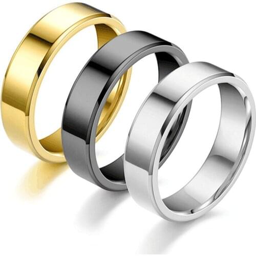 AsJerlya Trendy Stainless Steel Black Rings For Women Wedding Rings Men Jewelry Width 6mm, Couple Rings Dropshipping