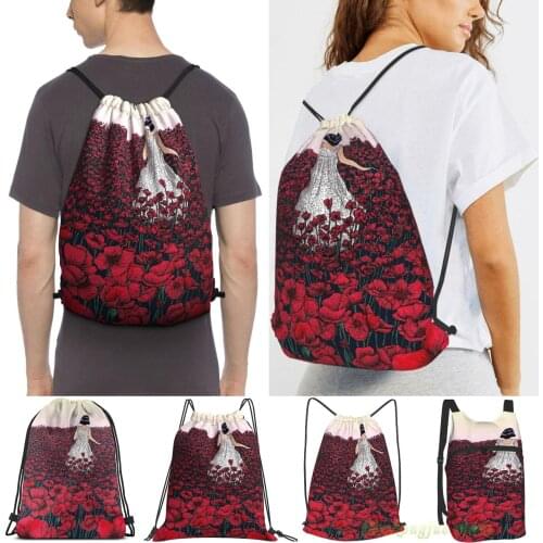 Men Outdoor Travel Drawstring Backpack Bags Field Of Poppies Coloured Version Women 2021 Sports Travel Bag Fitness Swimming Bag