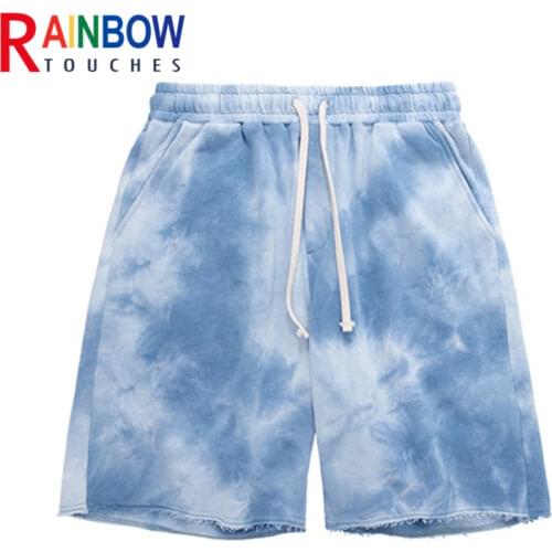 Rainbowtouches Breeches Men Cotton Shorts Men Hip Hop Street Trend Casual Shorts For Men Tie Dye Board Shorts Breathable