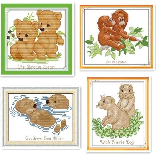 Cross stitch kit diy, sea otter, orangutan, groundhog, brown bear animal class small size novice hand embroidery figure