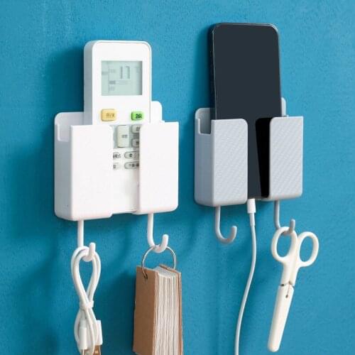 1PC Wall-mounted Household Simple Style Storage Box Remote Control Hole Punch-free Storage Box Rack With 2 Hooks