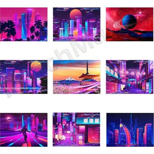 Synthwave Neon City:Tokyo Glitch-Poster — Sunset — Apollo Pyramid Home Decoration Canvas Wall Art Print