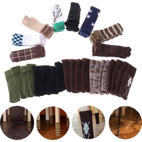 4pcs Chair Leg Socks Furniture Feet Sleeve Cover Cat Scratching Cloth Floor Protection Knitting Wool Socks Anti-slip Table Legs