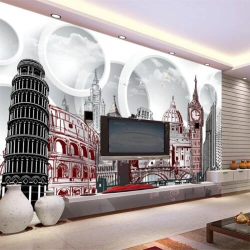 Beibehang Custom wallpaper 3d photo mural circle hand-painted architectural illustration background wall living room wallpaper