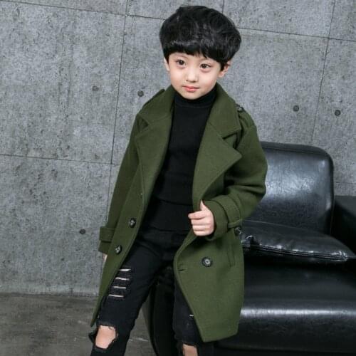 Childrens woolen coat new winter clothing boy woolen coat lapel in the long section thick autumn and winter windbreaker tide