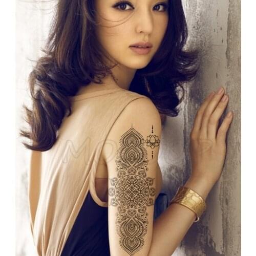 Fake tatoo black lion mandala flower feather totem hand tattoo sticker big tatto body art back arm belly for women girl men