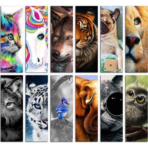 Full Square Diamond painting Cross stitch Animal cat DIY 3D Diamond mosaic horse Wolf Full Round Diamond embroidery tiger bird