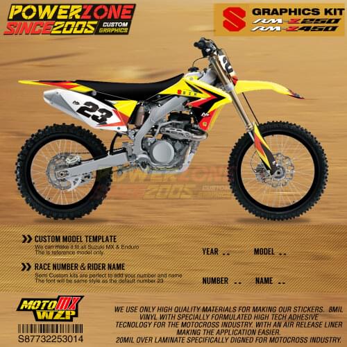 PowerZone Custom Team Graphics Backgrounds Decals 3M Stickers Kit For Suzuki RMZ250 04-06 07-09 10-18 RMZ450 08-17 RM 03-08 014
