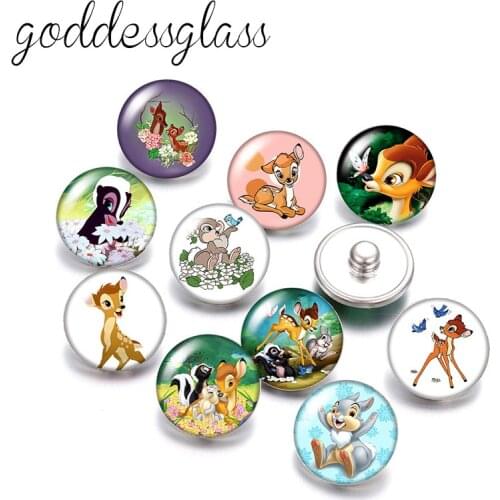 Disney Cute Fawn Bambi Thumper Flower 10pcs Round photo 18mm snap buttons for 18mm snap necklace DIY jewelry