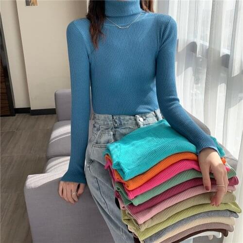 ULIYOU 2021 Pullovers Striped Sweater Women Autumn Winter Turtleneck Sweater Woman Knitted Long Sleeve Slim Sweater Teen Girls