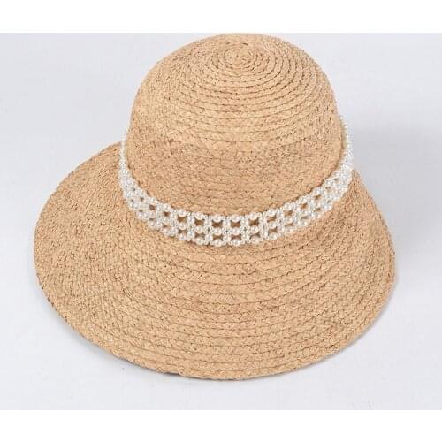 2021 New Pearl Raffia Straw Hat For Women Summer Seaside Vacation Sun Protection Sun Hat Panama Fashion Bucket Hat