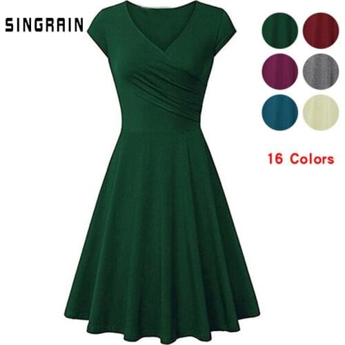 SINGRAIN Summer women dresses 2019 V-neck bodycon casual dress elastic cotton sexy sundress beach holiday plus size party dresse