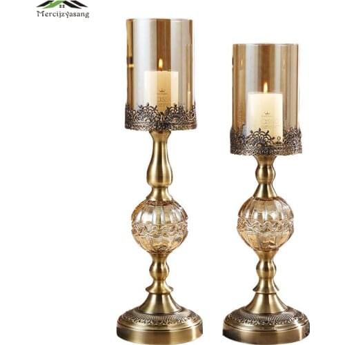 Glass Metal Votive Candlestick European Style Romantic Candle Holders for Wedding Dinner Birthday Decoration Candelabra GZT017