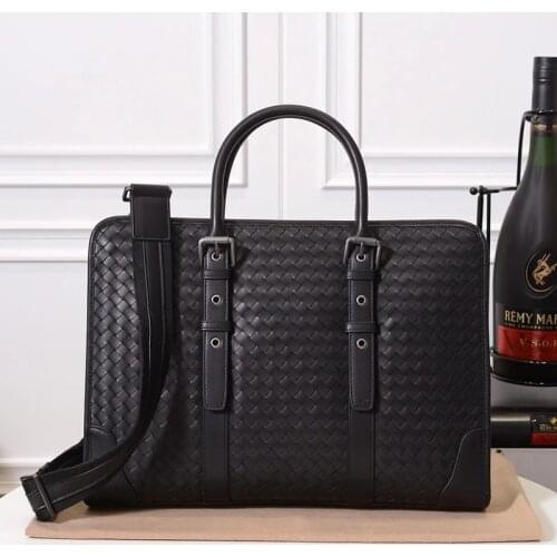 New Fashion Men Cowskin Genuine Leather Top Handle Bags Male High Quality Luxury Business Cowhide Woven Handbag Shoulder Bags