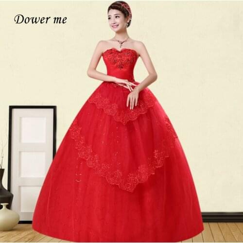 Strapless Wedding Dress GR727 Sleeveless Red Vestidos De Novia Sparkling Crystal Sequin Wedding Gowns Lace Up Bridal Dresses
