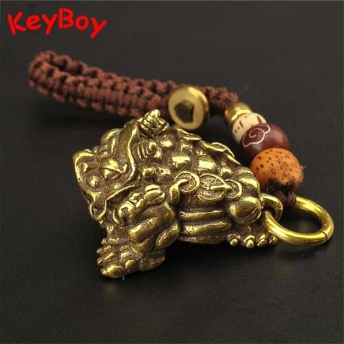 Vintage Copper Three Legs Toad Gifts Handmade Keychain Pendants Brass Bufo Lucky Feng Shui Car Key Chain Rings Hanging Trinkets