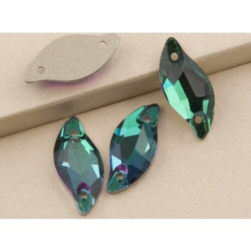 YANRUO Emerald 3254 Leaf Diamond Flat back Rhinestones Sewing Crystals Rhinestone Sew on Stones Garment Glass Crystal Stone