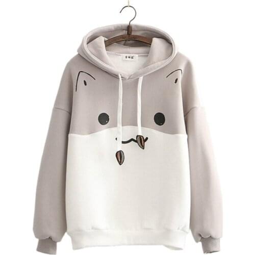 Harakuju Cartoon Print Fleece Hooded Sweatshirts 2020 Women Winter Long Sleeve Hoodies Sweet Style Ladies Pullover Tracksuits