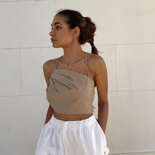 Women’s Sexy V-neck Irregular Camisoles Summer Fashion Solid Color Backless Exposed Navel Suspender Tops Party Club Clothes