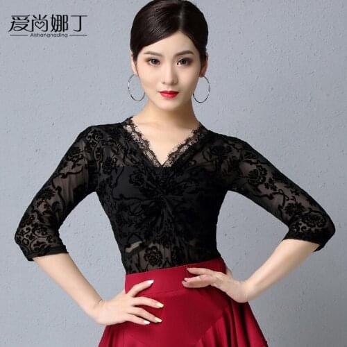 2 Colors Black & Red Latin Suit Costumes Lace Top with Sexy Dancing Skirt Women Adult Practice Dance Clothing for Qiaqia B0122
