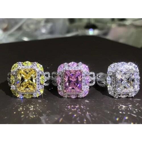 YINHED S925 Logo 100% Solid 925 Sterling Silver Rings For Women 3CT SONA 5A Zircon CZ Engagement Wedding Ring ZR466