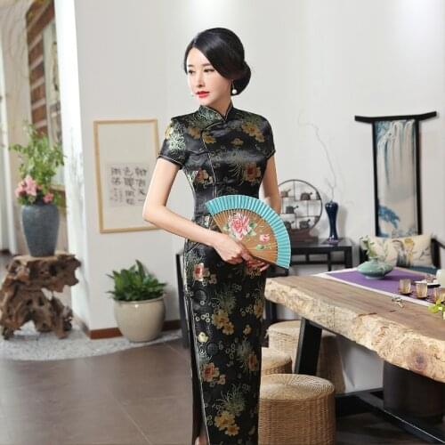 Performance Clothing Cheongsam Long Retro Improved Self-Cultivation Fashion Young Lady Mother Cheongsam Qipao Flowers Dresses