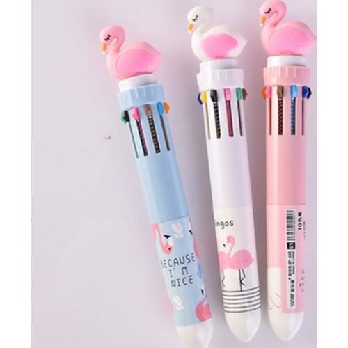 1pcs Flamingo 10Color Gel Pen Cute Stationery Cartoon Silicone Gel Pens Press The Ballpoint Pen Kawaii School Supplies Cute Pens