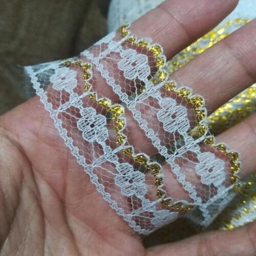 1Yard 91cm New Embroidery Lace Fabric 1.8cm Ribbon Lace Fabric Materials Silver Gold Guipure Lace Trim encajes para costura LE7B