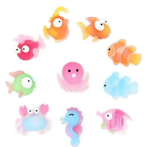 100pcs Resin Candy Marine Creature Flat Back Cabochon, Kawaii Fish Crab Seahorse Ocean Cartoon DIY Embellishment Accessories