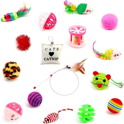 16Pcs/Set Toys Variety Pack Cats Funny Mouse Catnip Sisal Balls Gift Feather Toy Set For Small Cat Kitten Pet Supplies